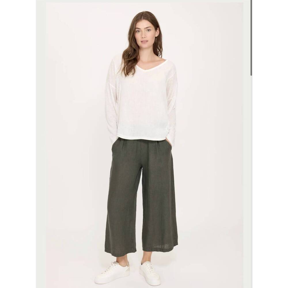 NEW PISTACHE long sleeve linen and knitted viscose top in white